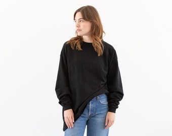 The Terry Sweatshirt in Black | Vintage 90s Crew Sweatshirt | Unisex Terry Interior Blank Cozy Sweat | M L |