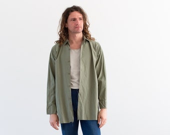 Vintage Sage Green Artist Tunic | Unisex Button Up Shirt | Cotton Simple Blouse | M L |