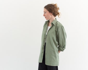 Vintage Sage Green Button Up Shirt | Cotton Blend Simple Blouse | S M | S1