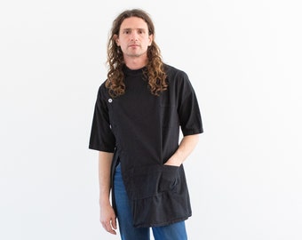 The Walwin Smock in Black | Vintage Overdye Side Button Painter Shirt | Unisex Short Sleeve Studio Tunic | Artist Smock | S M L