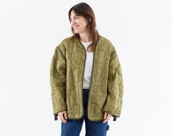 Vintage Green Liner Jacket | Unisex Wavy Quilted Nylon Coat | L | LI231