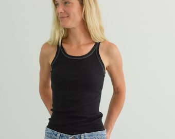 The Siena Tank in Black | Vintage Rib Knit Tank | Ribbed top | 100% Cotton Undershirt Singlet | XS S