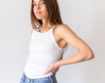 The Siena Tank | Vintage White Rib Knit Tank | Ribbed tank top | 100% Cotton Layer White Undershirt | Deadstock NOS Singlet | XS S |