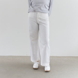 Vintage 29 30 Waist White Sailor Pant | High Rise Button Fly Cotton Trousers | Navy Pants | WS037