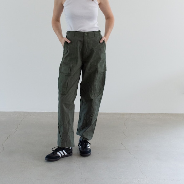 Vintage 28 29 30 31 32 33 34 35 36 Waist Olive Green Cargo Fatigues | Unisex Side Pocket Cargo Trousers | Army Pants | F497