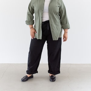 VENTE FINALE vintage 28-48 ceinture noir facile à nouer sur le devant | Pantalon de pyjama taille haute en coton surteint des années 60 | M L TG |