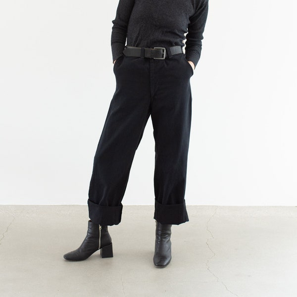 Vintage 27 32 34 Waist Overdye Black Cotton Twill Chinos | High Rise Straight Leg zipper Trouser | 60s 70s workwear