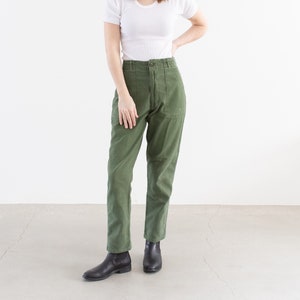 Vintage 30 Waist Olive Green Army Pants Unisex Utility Fatigues Military Trouser Zipper Fly F487 image 1