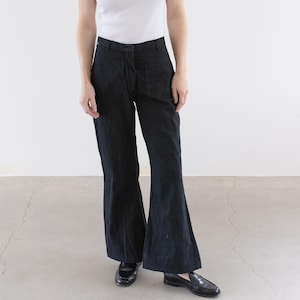 Pantalón acampanado marinero vintage negro de cintura 28 / Pantalón acampanado unisex de mezcla de algodón de los años 70 / Bragueta con cremallera y tiro alto / P260