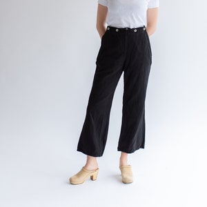 Vintage 30 32 Waist Black Herringbone Twill Sailor Pants | Six Button Front Nautical Trousers  | Broadfall |