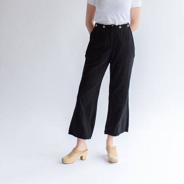 Vintage 27 28 29 30 32 Waist Black Herringbone Twill Sailor Pants | Six Button Front Nautical Trousers  | Broadfall |
