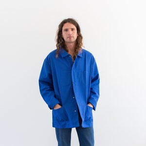 Vintage Matisse Blue Atelier Chore Coat | Unisex Bright Cobalt Cotton Blend Military Utility Snap Work Jacket | Made in Europe | M L XL XXL|