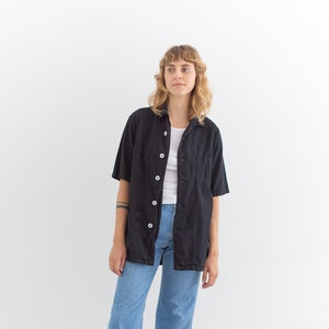 The Waylan Shirt in Black | Vintage Short Sleeve Simple Blouse | Overdye Cotton Work Shirt | S