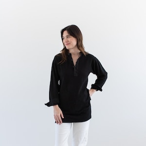 Vintage Black Waffleknit Henley Thermal | Made in Sweden Waffle | XS S | TH06