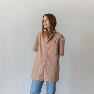 The Willet Shirt in Dusty Rose Pink | Vintage Unisex Button Up Short Sleeve Work Shirt | S M | Overdye Pink