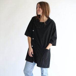 The Walwin Smock in Black | Vintage Overdye Side Button Painter Shirt | Short Sleeve Studio Shirt | Artist Smock | Tunic Shirt | S M L