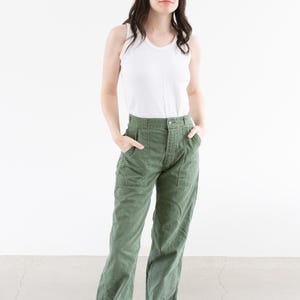 Vintage 27 Waist Olive Green Army Pants | Unisex Utility Fatigues Military Trouser | Zipper Fly | F565