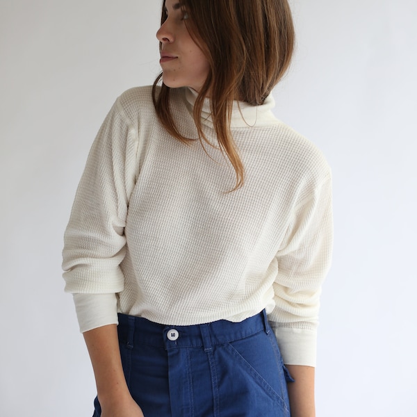 OSTATECZNA WYPRZEDAŻ The Copenhagen Thermal | Koszula z golfem w stylu vintage w kolorze białym | Waffleknit military henley Mockneck | XS S M |