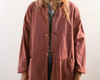 The Montmartre Jacket in Brick Red | Vintage 50s 60s France Chore Shirt Jacket | Unisex French Lightweight Cotton Utility Workwear | L XL |