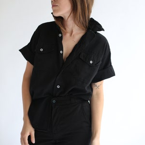 Vintage Button Up Short Sleeve Work Shirt | Flap Pocket Utility Shirt | Workwear Overdye | XS S |