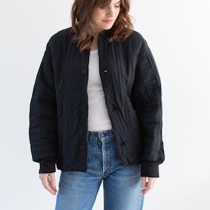 Vintage Overdye Black Cotton Quilt Jacket | Unisex Round Neck Quilted Puffer | S M L | CC022