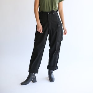 Vintage 26 27 28 High Waist Black Cargo Pants | HBT Herringbone Twill Fatigues Trousers | Dutch Military |