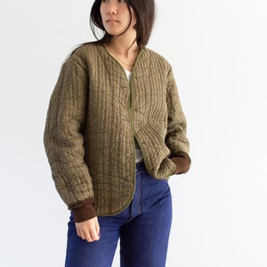 Vintage 70s Olive Green Brown Reversible Cotton Quilt Jacket | Unisex Euro Liner Lime Green Piping | Reversible Puffer | S M | CC009