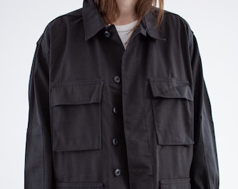 Vintage Black Cargo Pocket Safari Button up Coat | Unisex BDU Jacket | L | IT488