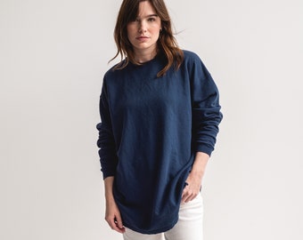 Sweat-shirt en éponge en Bleu Océan | ras du cou vintage des années 90 | Sweat-shirt blanc douillet unisexe en tissu éponge | M L |