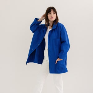 Vintage Matisse Blue Atelier Chore Coat | Unisex Bright Cotton Blend Military Utility Work Jacket | Made in Europe | XL |