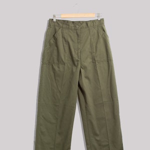 Vintage 29 Waist Army Pants Cotton Poly Utility Cargo Green Gardening Fatigues Made in USA F500 image 1