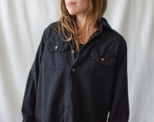 Vintage Overdye Black Chamois Flannel Shirt Made in Greece 70s Greek Pajama Pyjama Blouse S