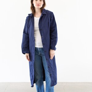 Vintage Navy Blue Trench Coat Unisex Belted Duster Jacket Made in Italy M image 4
