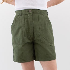 Vintage 25 26 27 28 29 Waist Poly Cotton Green Fatigue Shorts OG 507 Army Shorts Zipper Fly image 3