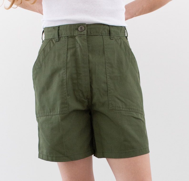 Vintage 25 26 27 28 29 Waist Poly Cotton Green Fatigue Shorts OG 507 Army Shorts Zipper Fly image 3