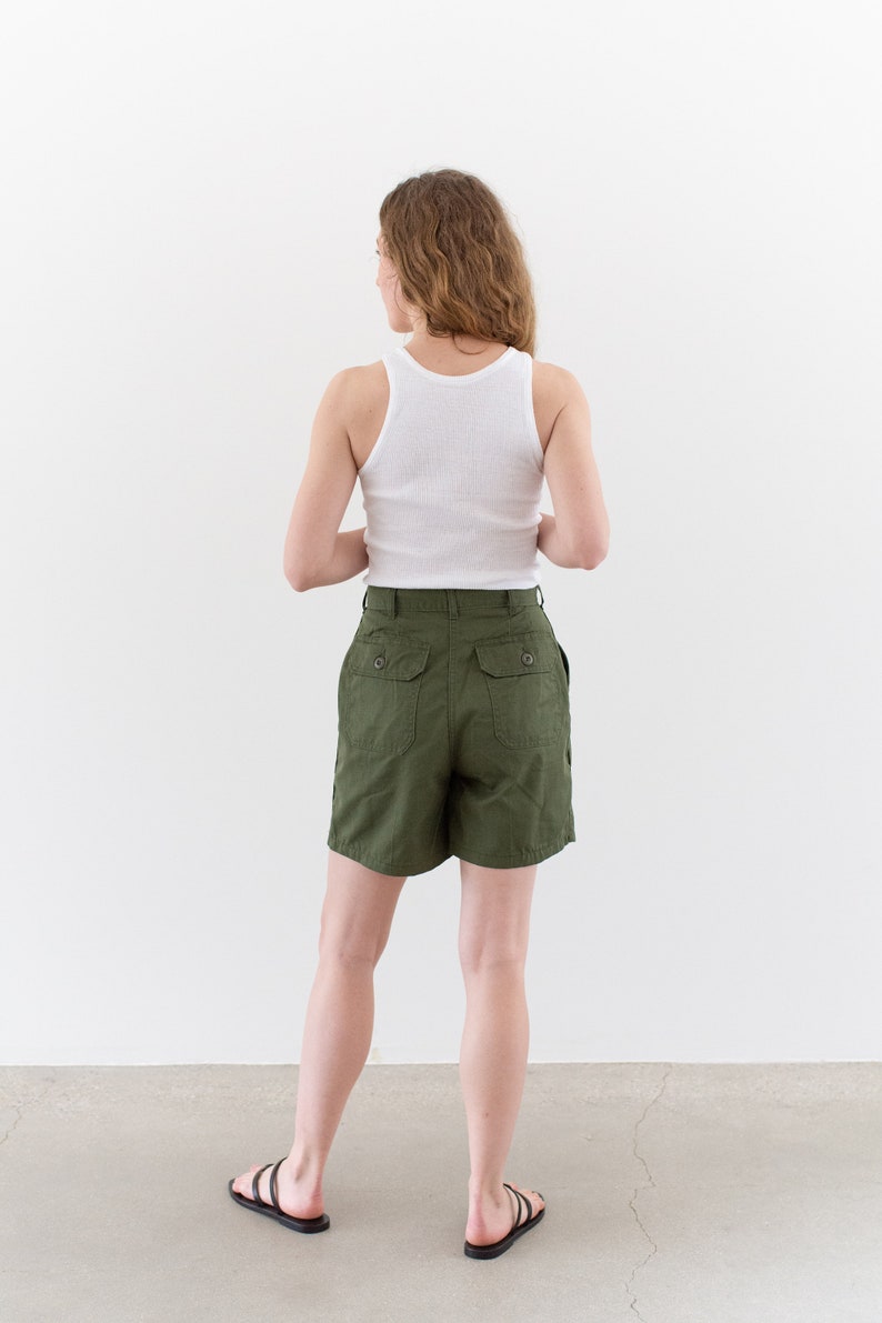 Vintage 25 26 27 28 29 Waist Poly Cotton Green Fatigue Shorts OG 507 Army Shorts Zipper Fly image 8