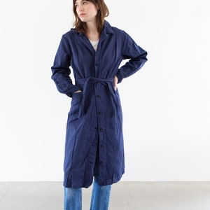 Vintage Navy Blue Trench Coat Unisex Belted Duster Jacket Made in Italy M image 1