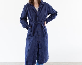 Vintage Navy Blue Trench Coat | Unisex Belted Duster Jacket | Made in Italy | M