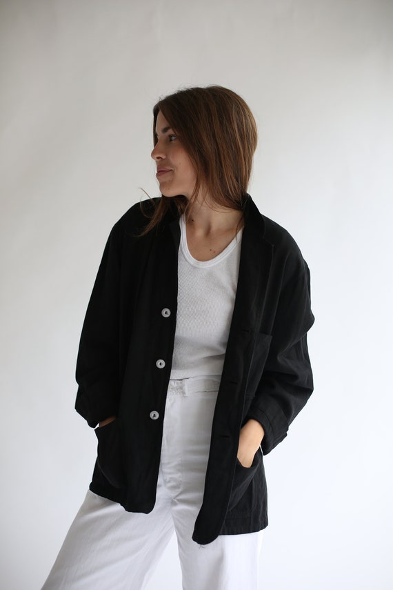 Vintage Black Overdye Classic Chore Jacket | Unise