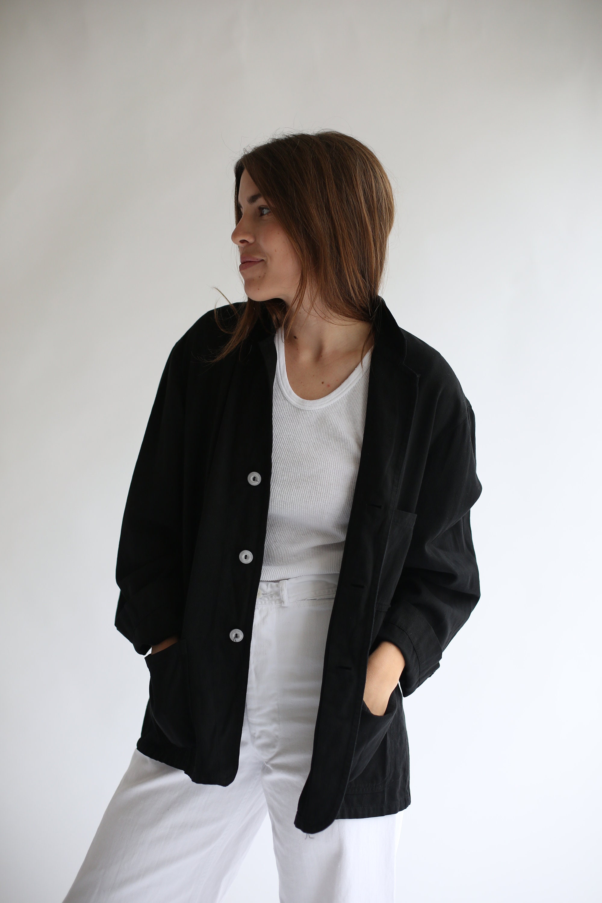 Vintage Black Overdye Classic Chore Jacket | Unisex Square Three