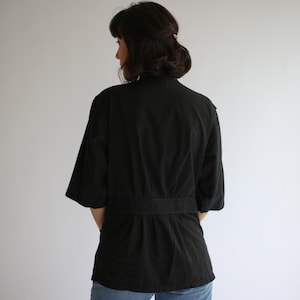 The Wardlea Smock in Black Vintage Overdye Side Button Painter Shirt Short Sleeve Studio Tunic Artist Smock S M image 4