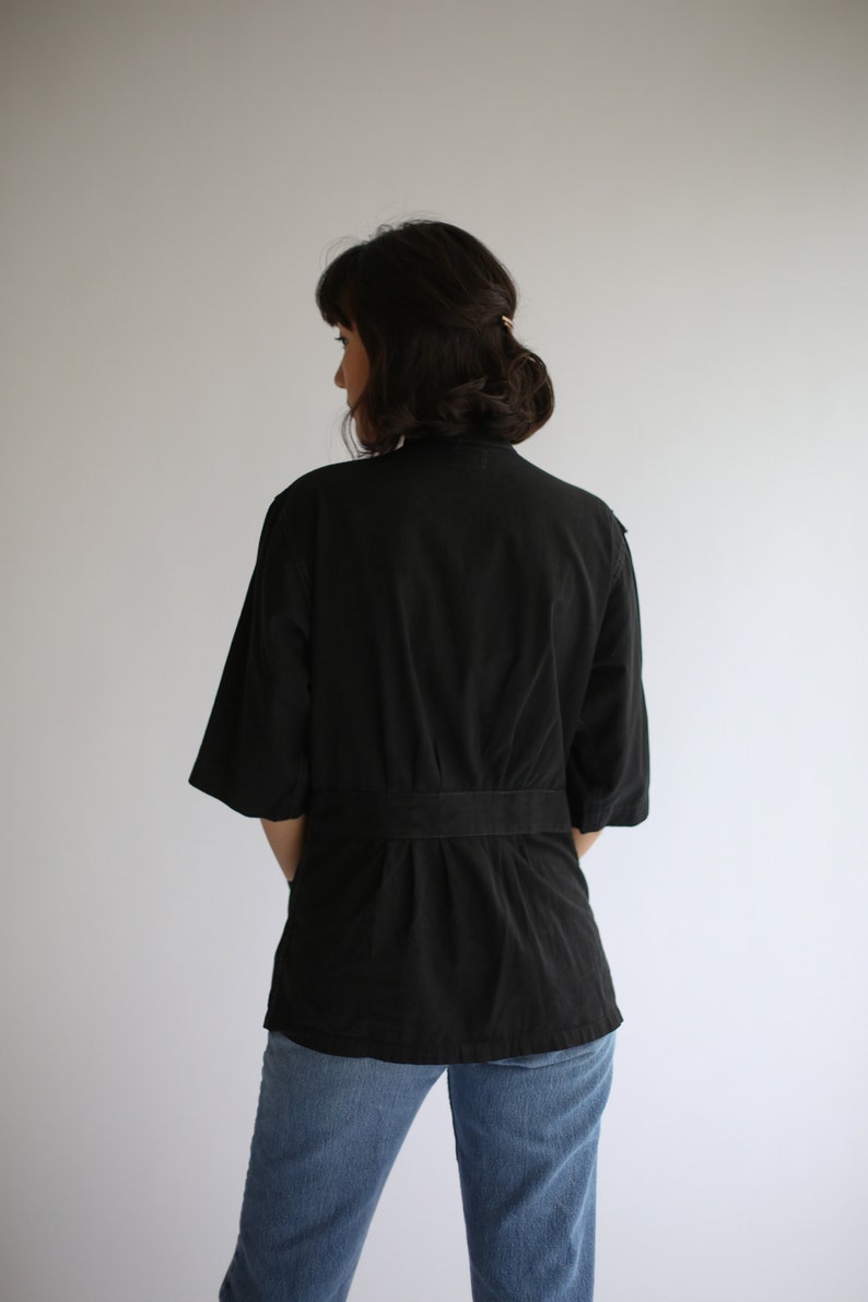 The Wardlea Smock in Black Vintage Overdye Side Button Painter Shirt Short Sleeve Studio Tunic Artist Smock S M image 4