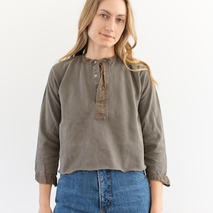 Vintage Gray Crop Waffleknit Henley Thermal | 40s Made in Sweden Waffle Shirt | XS S | TH24