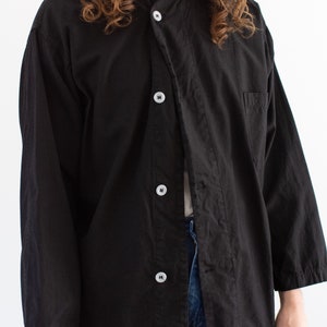 Vintage Black Side Button Artist Smock Jacket Unisex 50s Overdye Cotton Shirt Made in USA M L XL image 4