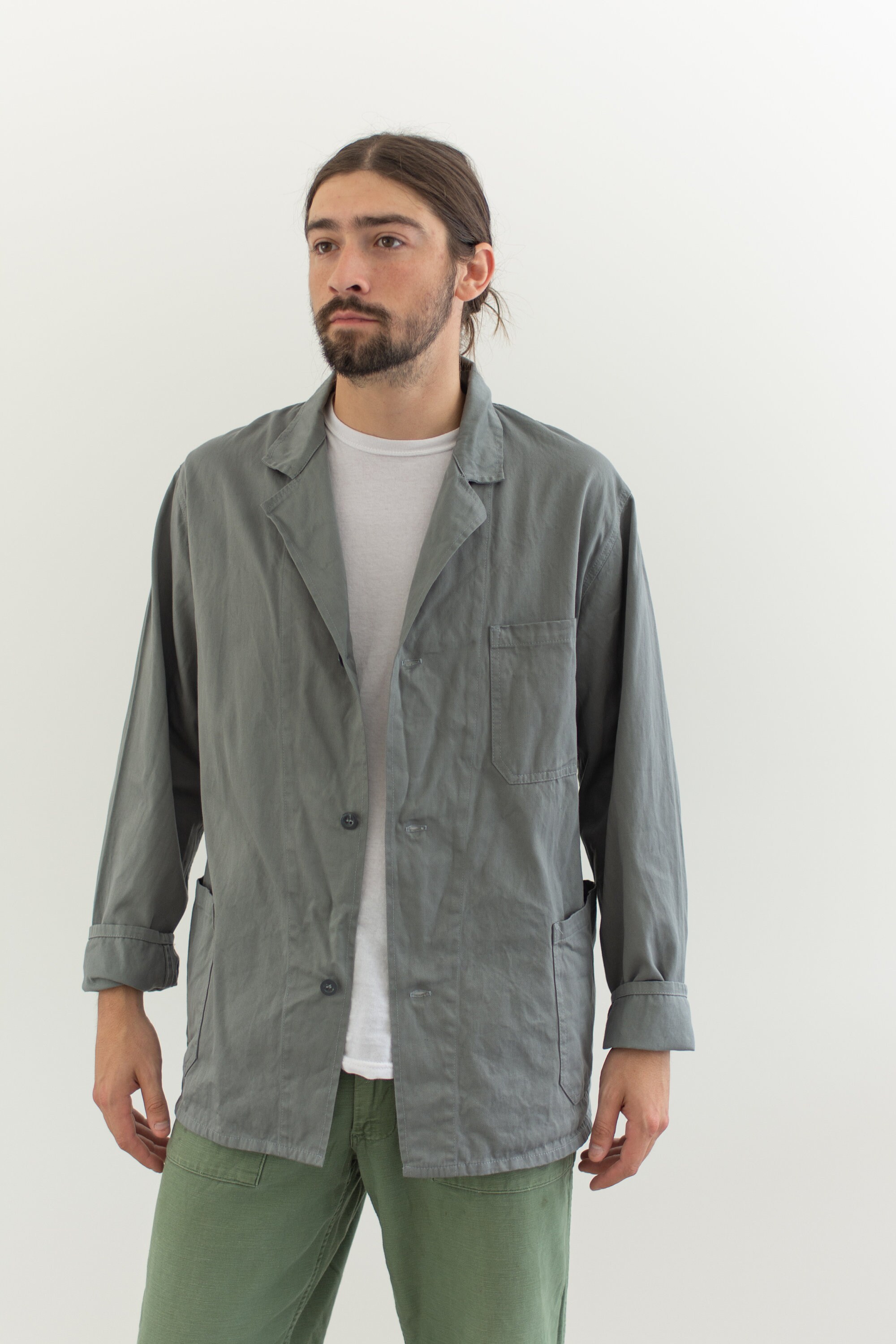 Vintage Grey Chore Coat Cotton Utility Work Jacket Made in Italy