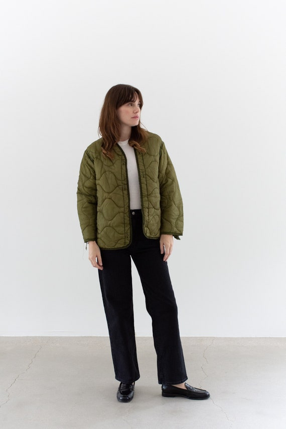 Vintage Green Liner Jacket Unisex Wavy Quilted Nylon Coat - Etsy