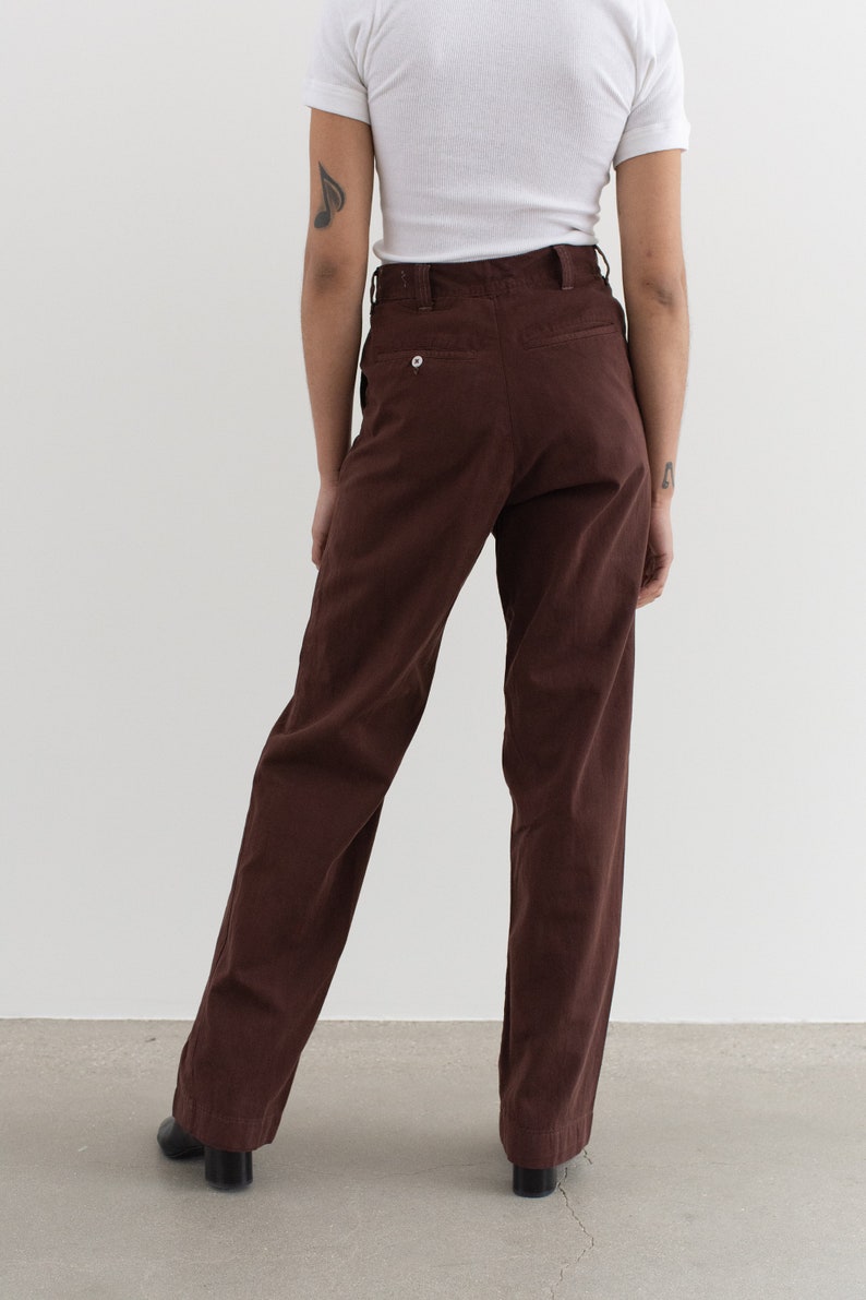 Vintage 30 31 32 33 34 35 36 37 Waist Overdye Hickory Brown Cotton Twill Chinos UNISEX High Waist Straight Leg Trouser Pants image 8