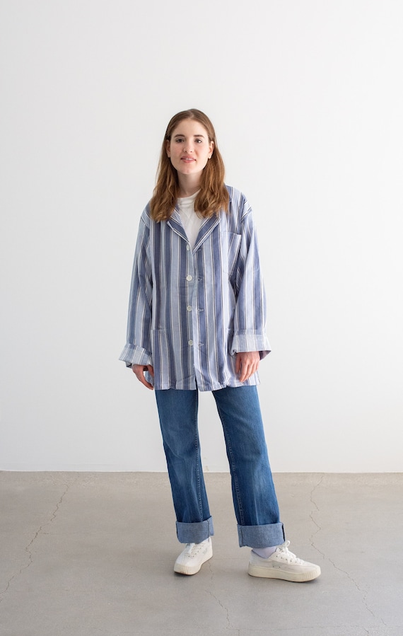 Vintage Blue White Striped Shirt Jacket | Unisex … - image 1