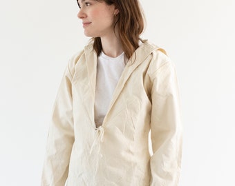 Vintage Cream Canvas Sailor Popover Shirt | NARROW European Long Sleeve Pullover | XS XXS |