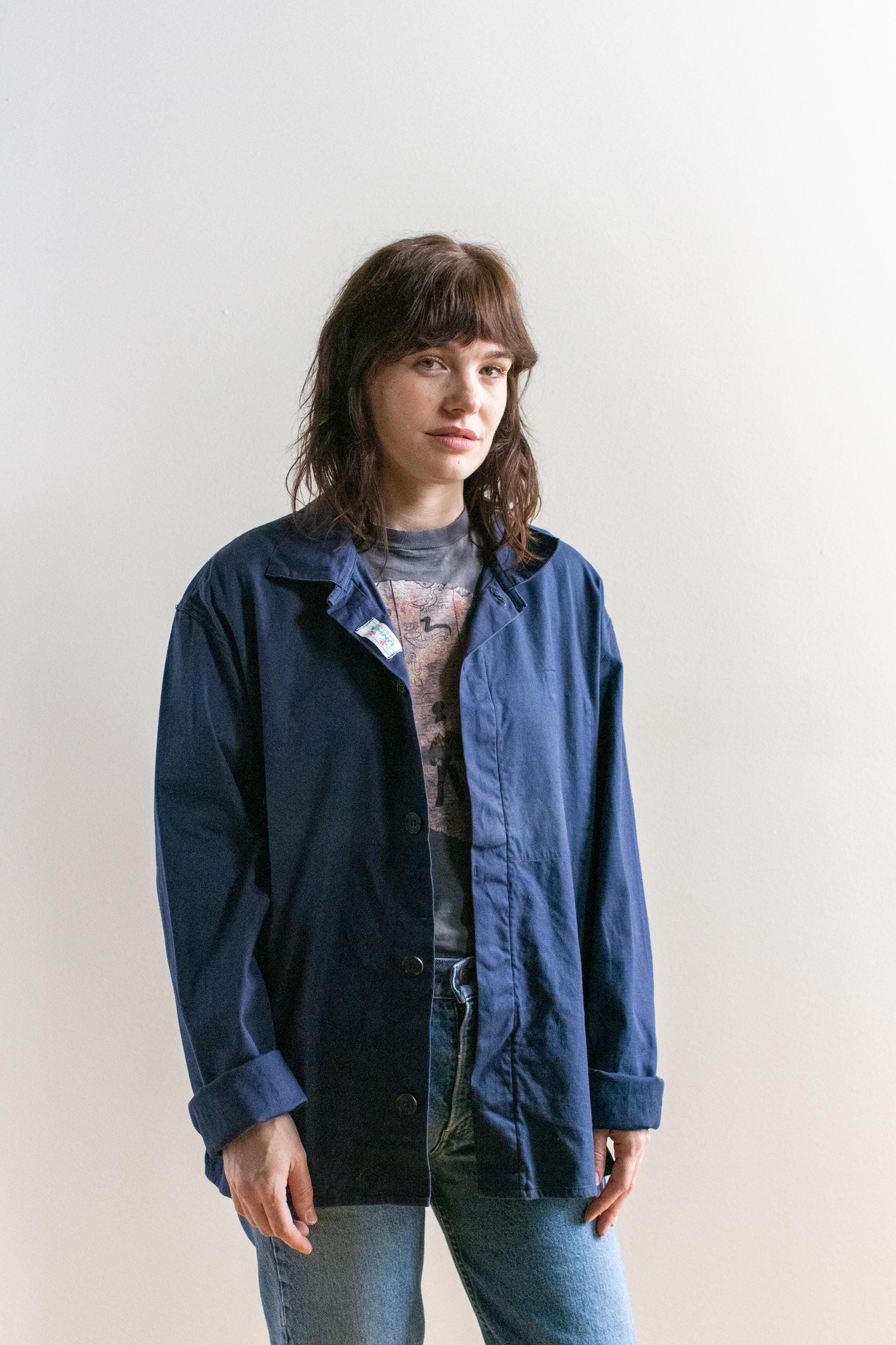 【ANLEM】 RETRO HOOK COTTON JACKET Vintage Blue Chore Shirt Jacket | Unisex Cotton Utility Work